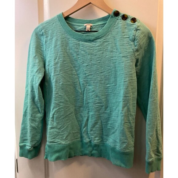 J.Crew Crewneck Teal Green Sweater Button Shoulder Detail Women's Size Small - Picture 4 of 5